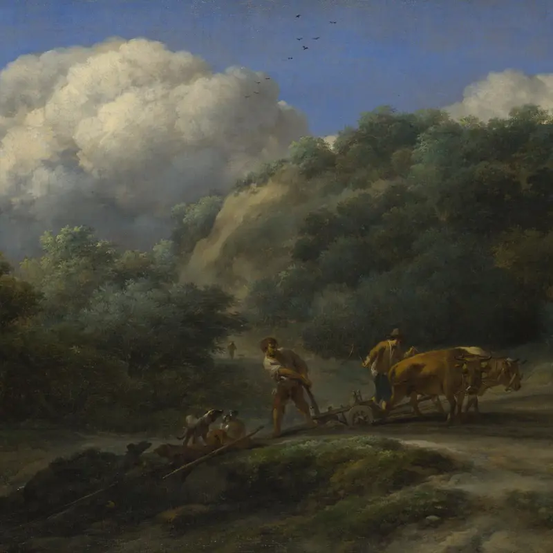 A Man and a Youth ploughing with Oxen