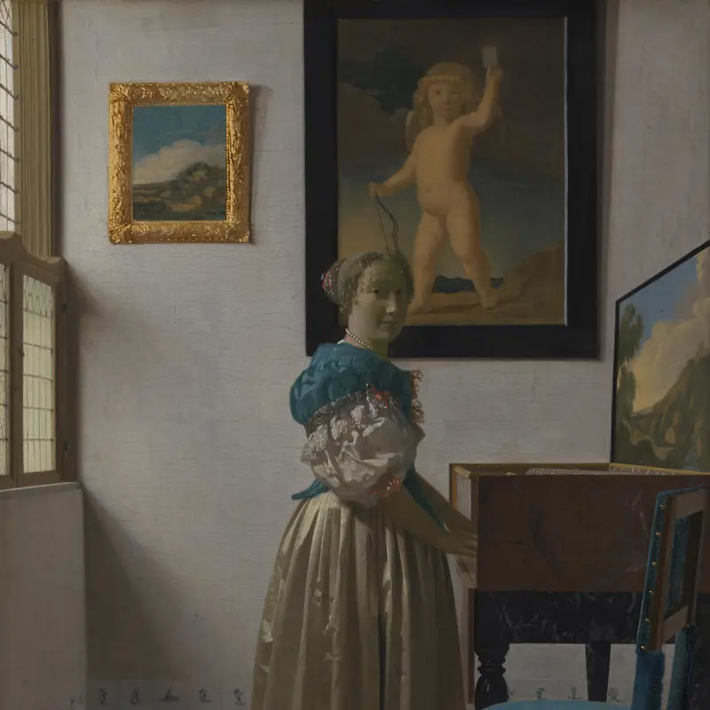 A Young Woman standing at a Virginal