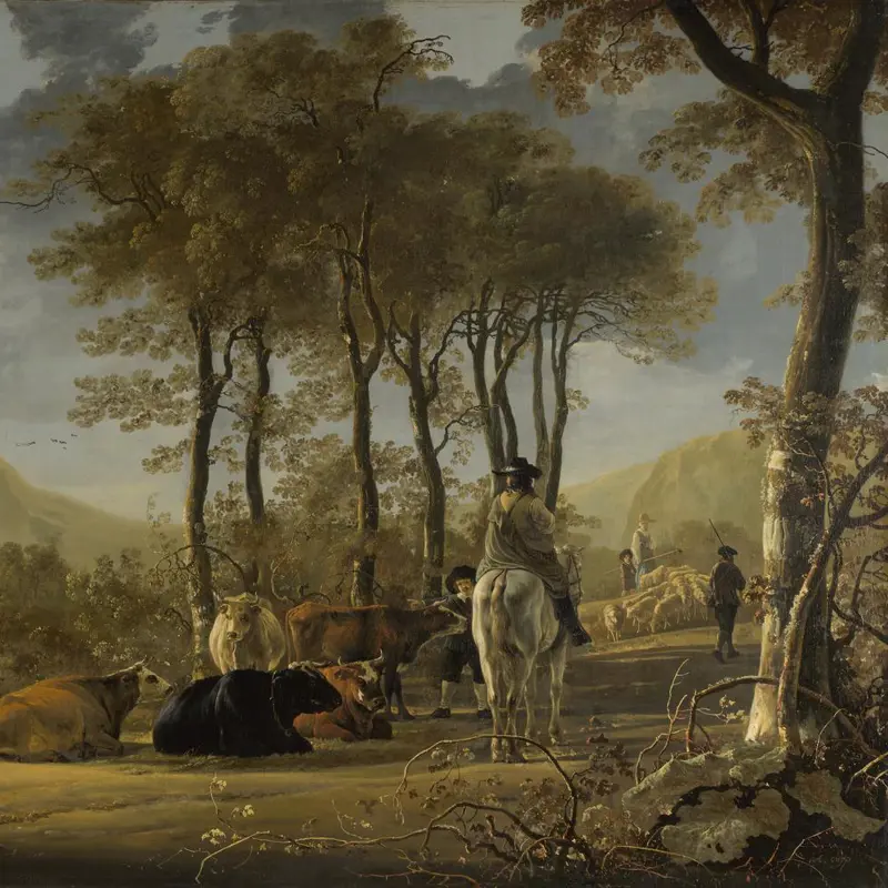 River Landscape with Horseman and Peasants